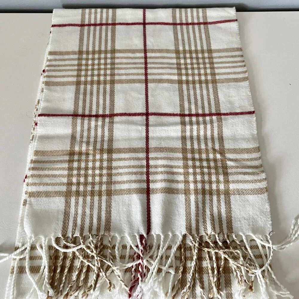 Vintage Cashmere Scotland Made Preppy Heritage Work Plaid Fringes Scarf 73